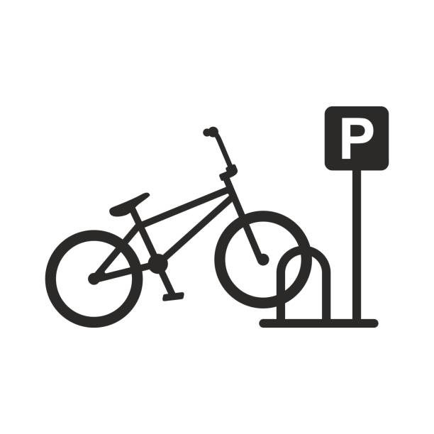 illustrazioni stock, clip art, cartoni animati e icone di tendenza di icona parcheggio biciclette. portabici. - parking sign