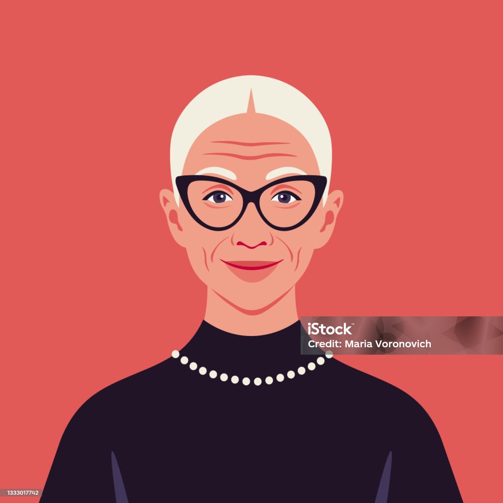 Portrait d’une femme âgée avec des lunettes. Avatar d’une grand-mère souriante. - clipart vectoriel de Portrait - Image libre de droits