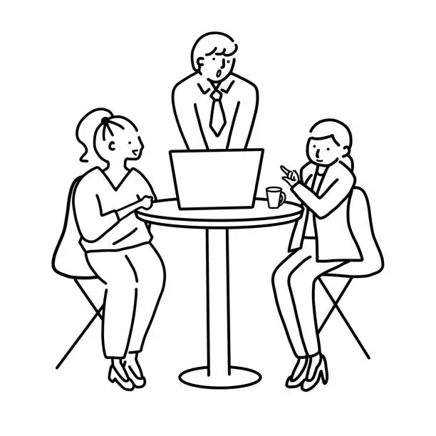 Vector illustration of Business group meeting with 3 people.