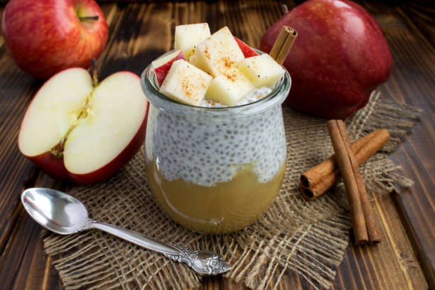 istock Pudding with chia seed, apples and cinnamon  on the rustic  wooden background 1333021824