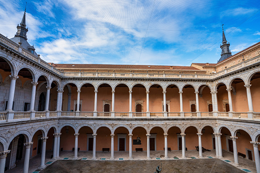 Toledo, Spain - Dec 01, 2020: Alcazar of Toledo, a stone fortification located in the highest part of Toledo, Spain.