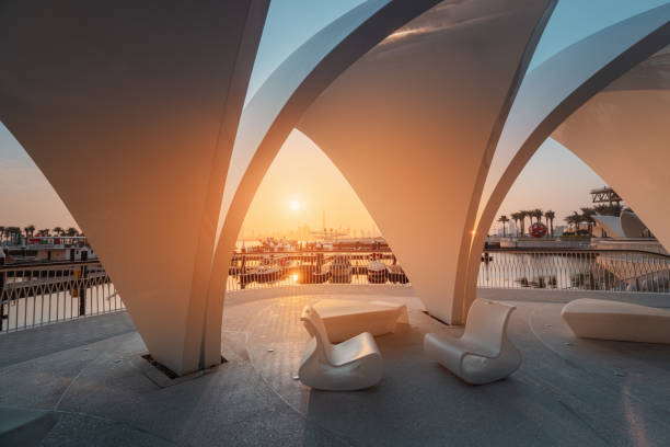 istock White shell arch with pearls in the new Dubai Creek Marina Harbor. Urban development and travel destinations in UAE 1333023091