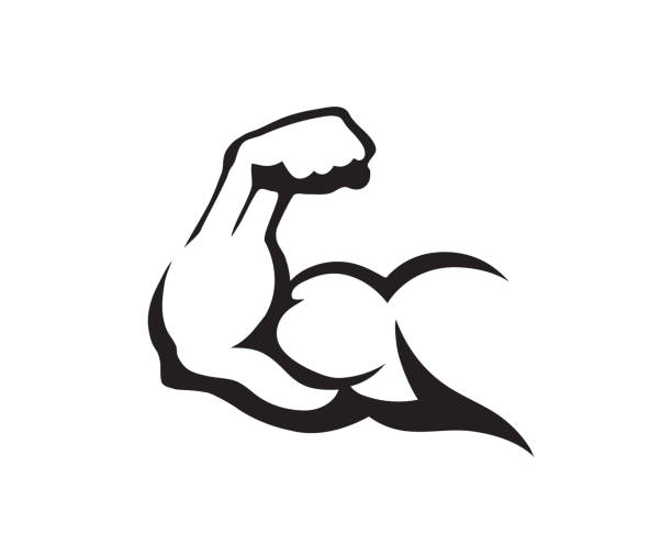 크리에이티브 보디 빌더 이두근 근육 팔 로고 벡터 디자인 기호 - flexing muscles illustrations stock illustrations