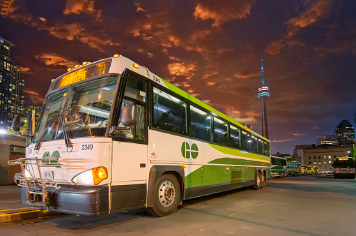 Toronto, Ontario, Canada-27 June, 2021: Go Bus station in Toronto downtown