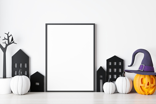 Mockup poster and photoframe with Halloween festival decoration.
