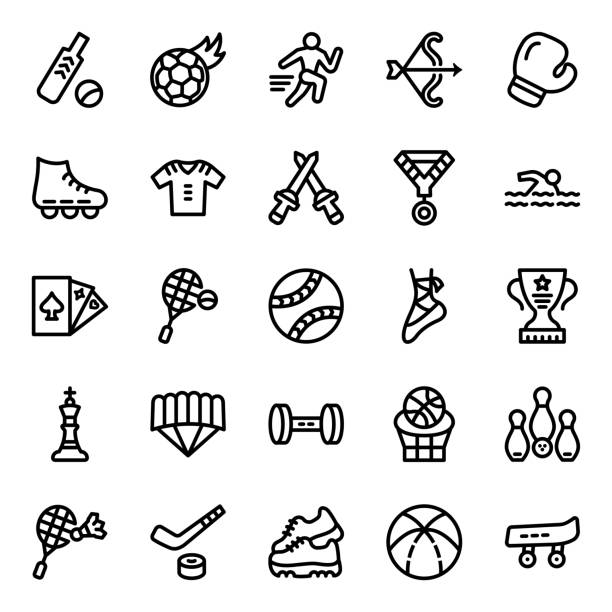 ilustraciones, imágenes clip art, dibujos animados e iconos de stock de conjunto de iconos deportivos - ilustración vectorial . deportes, juego, pelota, hockey, tenis, cricket, iconos . - shoe bow baseball sport