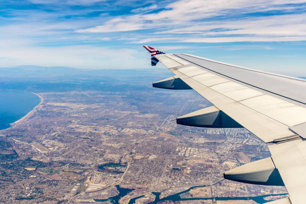 Wide angle aerial view of Los Angeles taken from a commercial airliner.