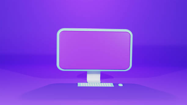 istock 3d rendering monitor computer  display, mouse, keyboard  on purple background 1333028597