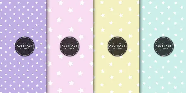 Vector illustration of Abstract cute stars pattern many colors collection. Star point pastel. wrapping paper, fabric, wallpaper. Banners design and web, internet ads. Brochure colorful cover set