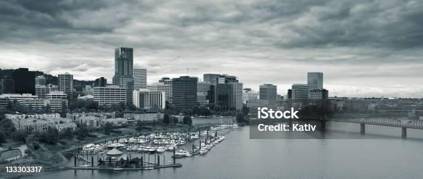 Portland Cityscape Oregon Stock Photo - Download Image Now - Portland - Oregon, Black And White, Bridge - Built Structure