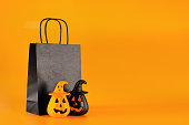 Happy halloween on orange background. Special offer symbol. Flat design. Design element.