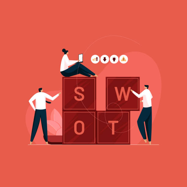 swot-анализ бизнес или маркетинговая инфографика, детальное изучение сильных и слабых сторон, возможностей и угроз для компании - swot analysis stock illustrations