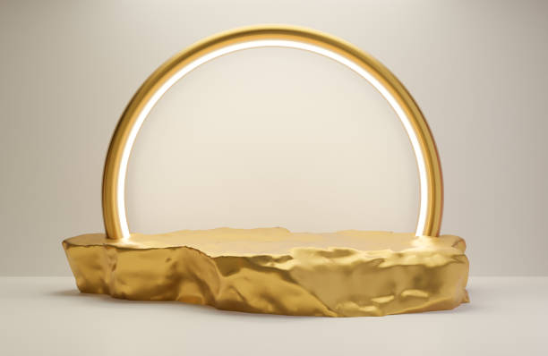 istock White and Gold podium for product presentation on white wall background luxury style.,3d model and illustration. 1333040426