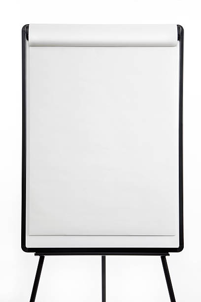 flipchart bordo em branco isolado no fundo branco - flipchart whiteboard easel chart - fotografias e filmes do acervo