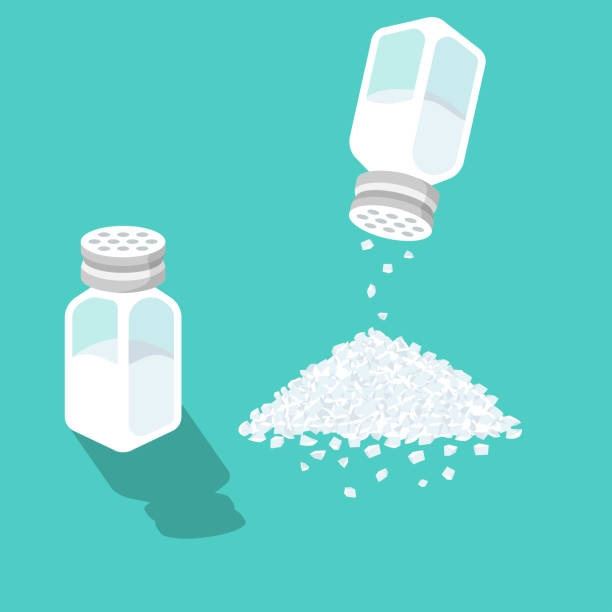 Salt sprinkling. Man holds salt in hand. Salt the culinary dish Salt sprinkling. Man holds salt in hand. Salt the culinary dish. Vector illustration flat design. Isolated on background. Culinary template. sodium stock illustrations