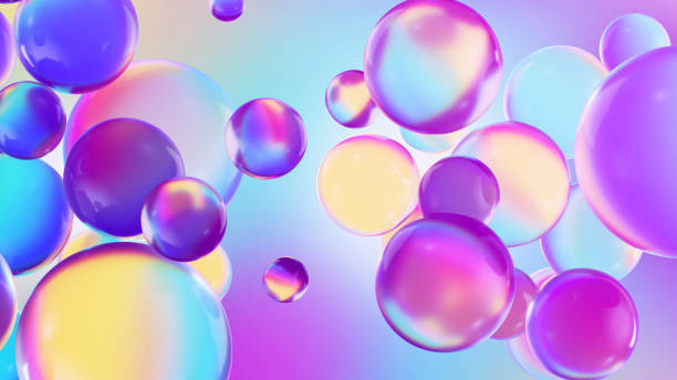 istock 3d render, abstract pastel background with colorful glass balls or iridescent bubbles, microscopic macro 1333050820