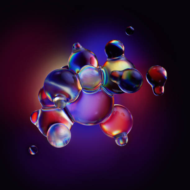 istock 3d render, purple background with abstract colorful iridescent bubbles glowing in ultraviolet neon light, scientific macro 1333050863