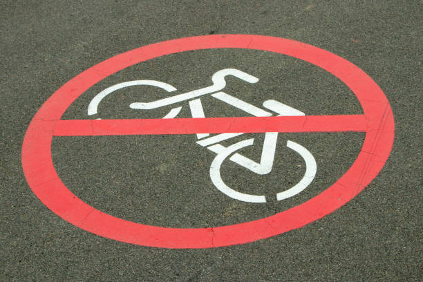 istock No Cycling footpath sign white on black with red symbol 1333051201