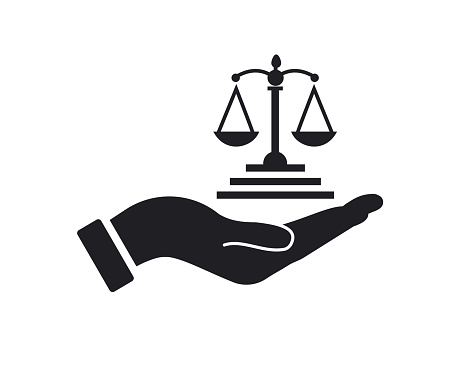 Law logo with Hand concept vector. Hand and Law logo design