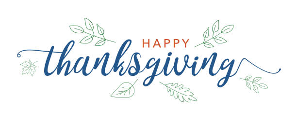 Happy Thanksgiving Blue Calligraphy Text with Illustrated Green Leaves Art Over White Background Happy Thanksgiving
Blue Calligraphy Text with Illustrated Green Leaves Art Over White Background, Vector Typography thanksgiving background blue stock illustrations