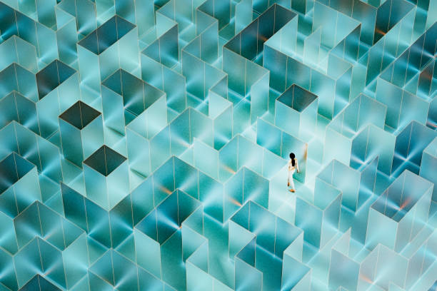 Young woman walking in maze