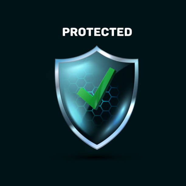 istock Transparent blue glass shield with force field realistic 3d icon on black background. 1333062028