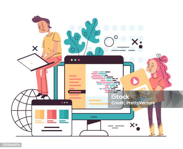 People Programmist Workers Characters Creating Program Code Vector Flat ...