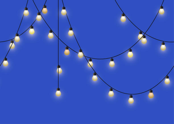 ilustrações de stock, clip art, desenhos animados e ícones de glowing light bulb garland. repeated decorative lamp garland. wall decor for party. vector - twinkle lights
