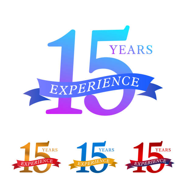 Multi-colored 15 Years of experience icon. Vector Design isolated on white background. Experience emblem, badge, icon, symbol usage to display the various achievements/accomplishment. multi medal stock illustrations