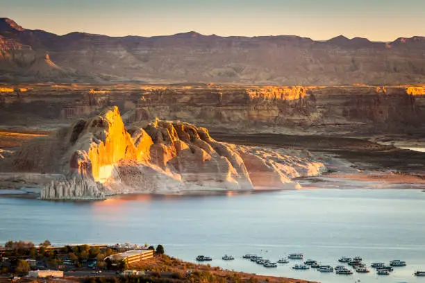 Photo of Scenic view on Glen Canyon and Powell Lake at sunset hours near the City of Page, Arizona, USA.