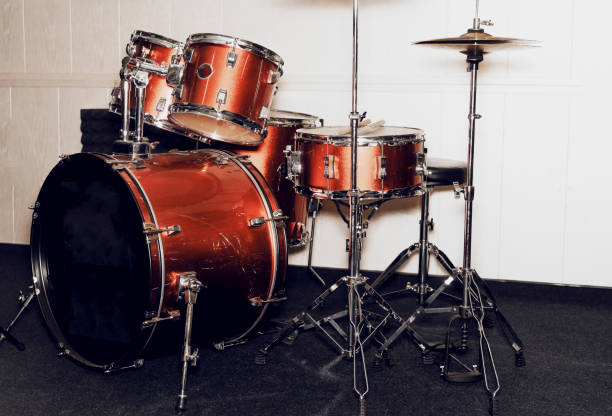 istock Drumkit in red and silver colors with drums and cymbals 1333066352