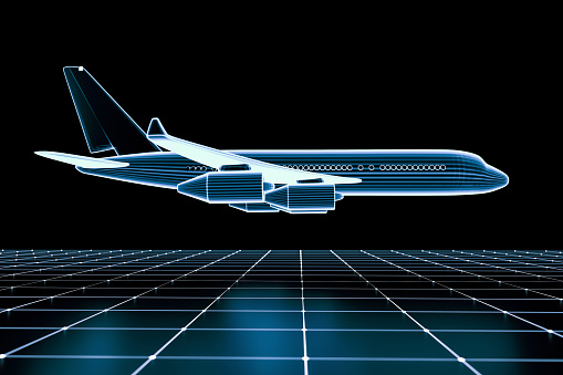 a blueprint wireframe from an airliner (3d rendering)