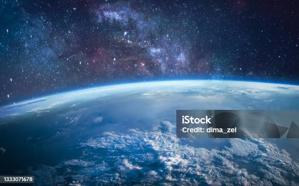 Earth Planet Surface In Outer Space Stars And Milky Way On Background Scifi Space Wallpaper Elements Of This Image Furnished By Nasa Stock Photo - Download Image Now