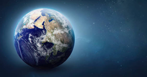 istock Earth planet on dark background. Planet globe in outer space. Sci-fi space wallpaper. Web banner for science theme. Elements of this image furnished by NASA 1333071683