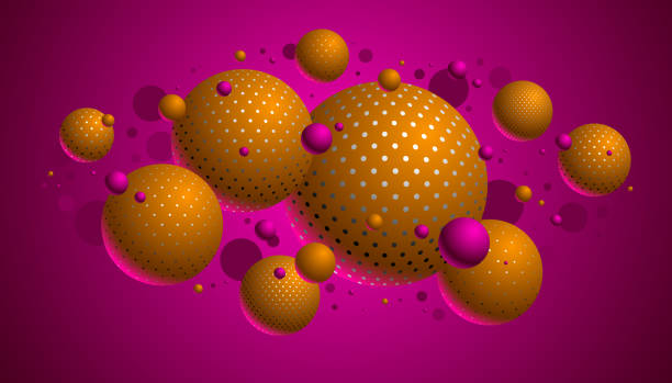 istock Abstract colorful dotted spheres vector background, composition of flying balls decorated with dots, 3D mixed globes 1333071722