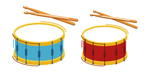 Drum musical instrument vector flat illustration isolated over white background, snare drum design. Drum musical instrument vector flat illustration isolated over white background, snare drum design. snare drum stock illustrations