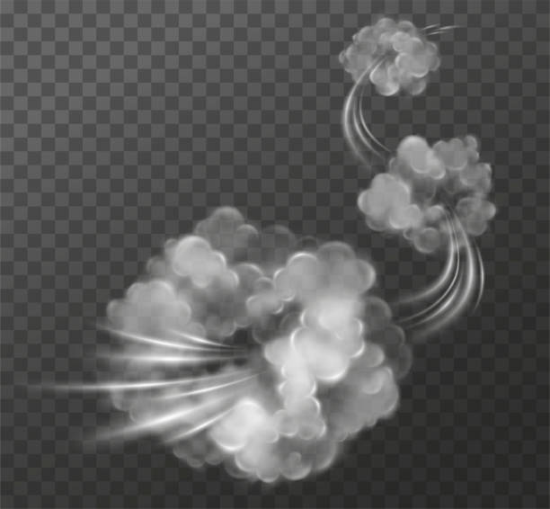 Smoky speed trail in style of comics. Dynamic exploding clouds. Fume flow motion effects on transparent background Smoky speed trail in style of comics. Dynamic exploding clouds. Fume flow motion effects on transparent background. Vector illustration movement supersonic airplane stock illustrations