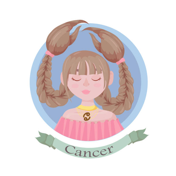 Cancer Zodiac sign as a beautiful girl with lush hair. Set of bright signs of the zodiac. Horoscope. Astronomy. Vector illustration isolated on white background. Zodiac sign as a beautiful girl with lush hair. Set of bright signs of the zodiac. Horoscope. Astronomy. Vector illustration isolated on white background. female scorpio tattoos stock illustrations