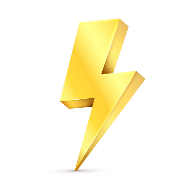 ilustrações de stock, clip art, desenhos animados e ícones de golden electric 3d icon isolated on white background. vector illustration. - trovão