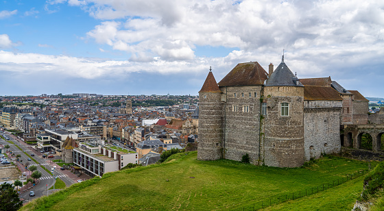 A medieval castle and a cityscape panorama of Dieppe in Normandy, France