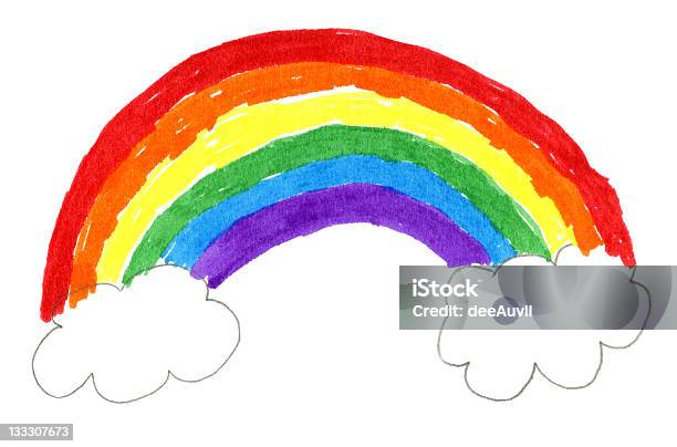 Arcoíris De Desenho De Criança Nuvens - Arte vetorial de stock e mais imagens de Arco-Íris - Arco-Íris, Criança, Desenho