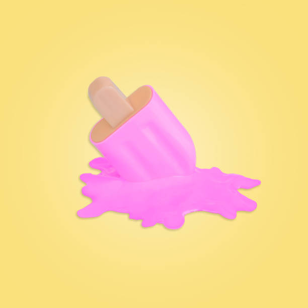 istock Pink stick ice cream melting on a illuminating yellow background. 1333078731
