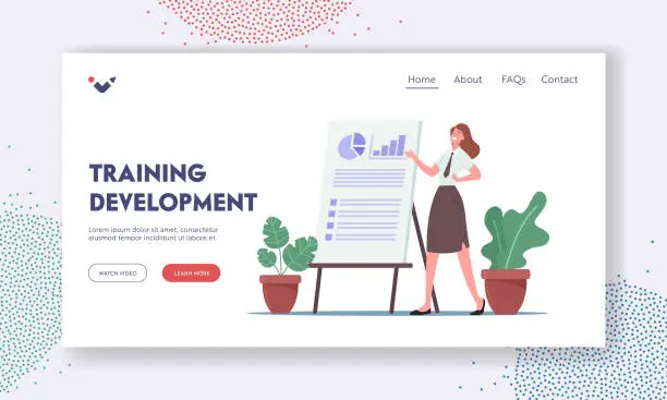 Vector illustration of Training Development Landing Page Template. Business Meeting, Presentation for Audience, Business Coach at Flip Board
