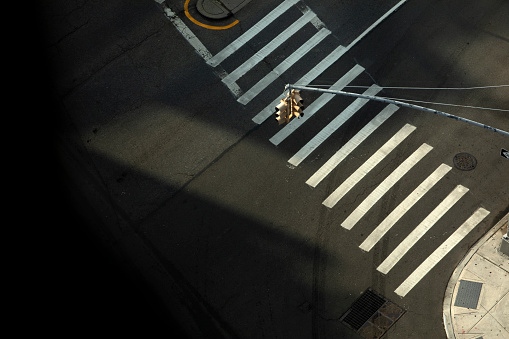 High angle view of crosswalk in New York City.