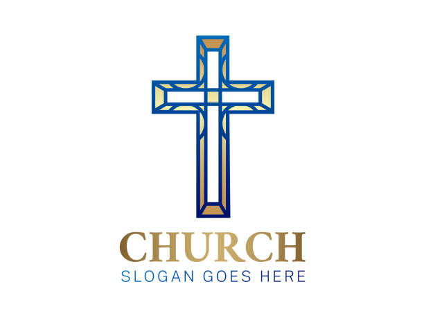 ilustrações, clipart, desenhos animados e ícones de logotipo da igreja cristã com cruz - cini