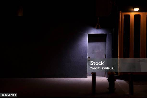 Blue Door At Night Stock Photo - Download Image Now - Speakeasy, Door, Night