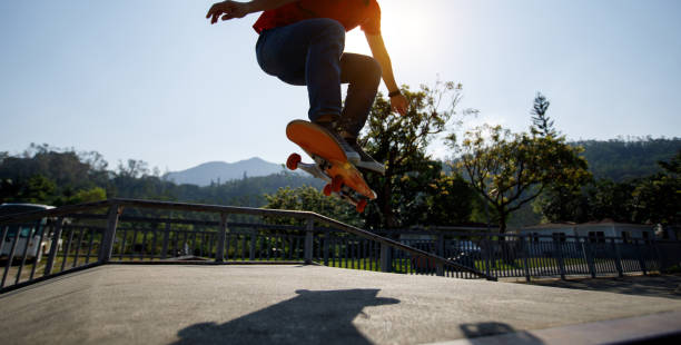 istock Skateboarder skateboarding on skate park 1333089179