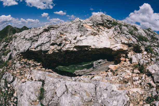 High altitude mountain landscape under blue sky