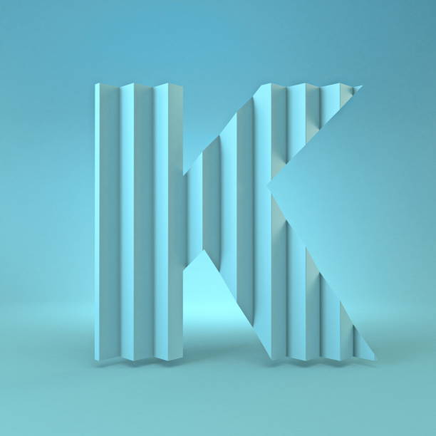 kaltblaue schrift letter k 3d - letter k alphabet three dimensional shape green stock-fotos und bilder