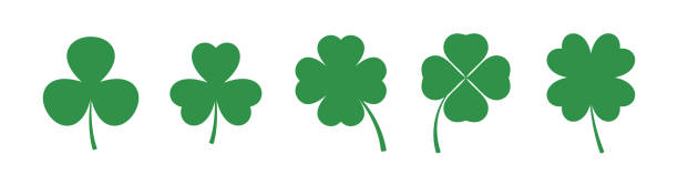 Set of four and three leaf clovers. Clover leaves collection. Clover leaf silhouette  collection. Set of four and three leaf clovers. Lucky irish sign. Shamrock, trefoil silhouette. Santa Patrick's day symbol. Luck sign. Green leaves. Vector illustration shamrock stock illustrations